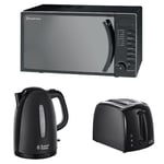 Russell Hobbs 17 L Digital Microwave with 1.7 L Textures Kettle and Textures 2 Slice Toaster Bundle - Black