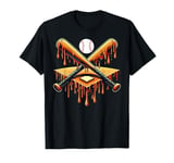 Baseball bat Drip with crossed bat baseball Home Plate drip T-Shirt