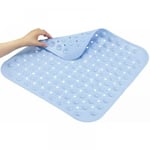 1 pièce 48x48cm tapis de salle de bain antidérapant bleu, tapis de douche carré tapis de bain en pvc anti-moisissure avec ventouse, tapis de massage