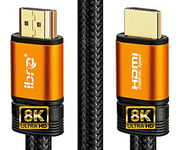 Câble HDMI de Orange IBRA 2.1 8K à très Haut débit, 48 Gbps | Prend en Charge 8K@60HZ,4K@120HZ,4320p,Compatible avec Fire TV,Assistance 3D,Fonction Ethernet,8K UHD,3D-Xbox Playstation PS3 PS4,etc-2M