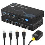 8K 60Hz Commutateur Kvm Switch Usb 3.0 Hdmi 4K 120Hz Switch Kvm Hdmi Usb Pour Brancher 2 Pc Sur 1 Écran,Support Hdr,Dolby Audio,3D,Hdcp2.3,Avec 2 Câble Hdmi 2.1 Et 2 Câble Usb 3.0