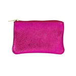 Les Cléias Pochette zippée S en Cuir Vachette irisé, fabriqué en Italie, H10.5 x L16 cm, Fuschia