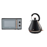 TOWER T24038RG Cavaletto Manual Microwave, 800W, 20L, Black Rose Gold & T10044RG Cavaletto Pyramid Kettle with Fast Boil, Detachable Filter, 1.7 Litre, 3000 W, Black and Rose Gold