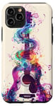 Coque pour iPhone 11 Pro Guitare ethnique vintage violette avec motif fumé coloré