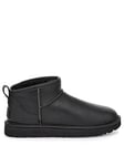 UGG Classic Ultra Mini Leather Ankle Boots - Black, Black, Size 7, Women