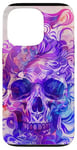 Coque pour iPhone 13 Pro Aquarelle violette ethnique horreur bleu feu flamme crâne