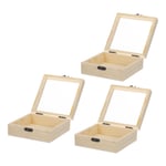 Unfinished Wooden Display Box,4.7"x4.7"x2" Storage Box with Glass Lid,3Pcs Beige