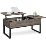 Yaheetech Table Basse Relevable, Table de Salon, 1 Plateau Relevable 1 Plateau Extensible, 2 Compartiements Cachés, en Bois et Structure Métallique 104,5 x 50 x 49cm Désign Industriel Bois Taupe