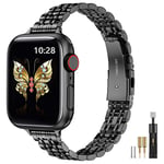 MioHHR Slim Straps Compatible with Apple Watch Strap 42mm(Series 3/2/1) 44mm 45mm 46mm 49mm,Thin Stainless Steel Metal Chain Band for Women iWatch Straps Ultra 2 1 Series 10 9 8 7 6 5 4 SE,Black