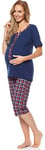 Be Mammy Grossesse Pyjama Allaitement Ensemble Haut et Bas Vêtements d'Intérieur Femme H2L2N2 (Bleu foncé, S)