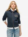 Superdry Luxe Metallic Logo Zip Up Hoodie - Navy, Navy, Size 8, Women