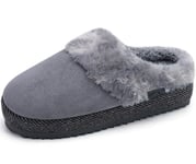 ONCAI Chaussons Femme Pantoufles à Semelle de Tapis de Yoga Moussée Confortable Chaud Fausse Fourrure en Poils Hirsutes Suède Semelle en Caoutchouc Hiver Intérieur/Extérieur Gris Dimensions 36