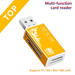 Lecteur de carte mémoire multi USB 2.0 tout en 1,adaptateur pour Micro SD SDHC TF M2 MMC MS PRO DUO - Type Or