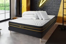 Pack sommier tapissier matelas  Mémoire de forme et micro ressorts ensachés avec couette e