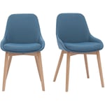 Miliboo - Chaises scandinaves en tissu bleu canard et bois clair massif (lot de 2) holo