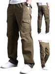 Aotoyou Pantalon Cargo Poches Homme Travail avec Poches Grande Taille 100% Coton Epais Jaune 4XL