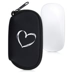 kwmobile Neoprene Pouch Compatible with Apple Magic Mouse 1/2 - Dust Cover with Zip - Brushed Heart, White/Black