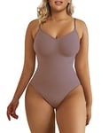 SHAPERX Body Gainant Femme Gaine Amincissant Ventre Plat Sculptant Minceur Shapewear Invisible Bodysuit Top, UK-SZ5215-Umber-L/XL