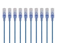 Monoprice SlimRun Series SlimRun Lot de 10 câbles de raccordement Ethernet Cat6A – Cordon réseau Internet – 0,91 m – Bleu – RJ45 (toronné) – 550 MHz, UTP, fil de cuivre nu pur, 10 G, 30 AWG