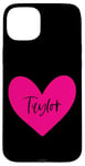 Coque pour iPhone 15 Plus Pink Taylor Prénom Cœur Amour Femme Fille Amie Personnalisé