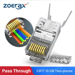 ZoeRax RJ45 Cat8 Cat7 & Cat6A connecteurs traversants 8P8C 50UM plaqué or blindé FTP/STP Fiche modulaire réseau RJ45-1.5mm - Type Argent-50PCS