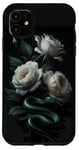 iPhone 11 Green Snakes and White Roses Gothic Pattern Case