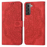 Étui Samsung Galaxy S21 5G Housse Motif de fleurs de mandala PU Cuir Portefeuille Étui à rabat avec Support - Rouge