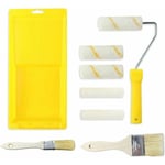 Kit de Rouleau Peinture Anti Goutte 8 Pièces Avec Plateau, Mini Rouleau, Pinceaux, pour Travaux, Bricolage, Rénovation, Décoration