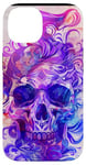 Coque pour iPhone 14 Aquarelle violette ethnique horreur bleu feu flamme crâne