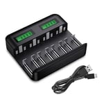 Chargeur de Piles Universel lcd, Chargeur de Piles Rechargeables pour AA/HR6, AAA/HR3, C/HR14, D/HR20 Ni-MH NiCD avec Entrée Type c Micro usb,