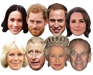 STAR CUTOUTS SMP370 Royals 8 Pack (Queen, Phillip, William, Kate, Charles, Camilla, Harry Beard, Meghan) Family MASK Multipack, Solid, Multi Colour, Regular