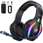 Fachixy「2024 Nouveau」FC100 Casque de Jeu sans Fil - 2,4 GHz et Casque Bluetooth avec Microphone - Son stéréo 3D et autonomie de 50 Heures - pour PS5/PS4/PC/tablettes/Switch/smartphones, Noir