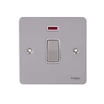 Schneider Electric Ultimate Flat Plate - Single Light Switch, with Neon Indicator, Double Pole, 32A, GU4231WPN, Pearl Nickel with White Insert