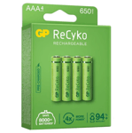 GP AAA 650 mAh Recyko+ NiMH Rechargeable Batteries. 4 Batteries