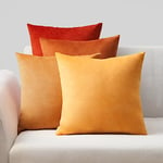 Topfinel Housse Coussin Canape 40x40 Jaune Rouge Dégradé en Velours Brillant Housses de Coussin d'extérieur en Velours Brillant Ensemble de 4 Coussin Decoratif Bebe Fauteuil Jardin Lit Adulte