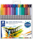 STAEDTLER 3200 TB36 Design Journey Double-Ended Fibre-Tip Pens with Thin & Wide