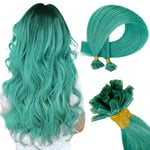 RUNATURE U Tip Extension Cheveux a Chaud Extension Cheveux Humain Keratine Colores Hot Fusion Extension Keratine Cheveux Naturel Teal 16 Pouces/40cm 25 Mèches/20g