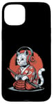 Coque pour iPhone 15 Plus Japon Kawaii Cat Samurai Casque Casque Manette de Jeu Vidéo