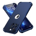 ORETECH 4 in 1 Case for iPhone 14 Pro Max Case, with [2 x Tempered Glass Screen Protector][Camera Protection][Military Grade Protective] Slim Fit Rubber Bumper for iPhone 14 Pro Max Phone Case - Blue