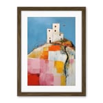 Artery8 House on the Hill Oil Painting Abstract Geometric Patchwork Palette Knife Pastel Colour Rural Landscape Artwork Framed Wall Art Print 18X24 Inch