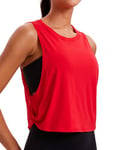 CRZ YOGA Pima Cotton Summer Gym Sleeveless Vest Tops for Women Light Elastic Running Crop Top Loose Crew Neck Yoga Shirt Festival Red 16