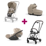 Cybex Pack Poussette Trio Mios chrome brown 2022 + siège Cozy Beige coque Cloud T i-size Nacelle Luxe