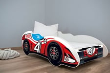 Hucoco Lit enfant Topbed - lit d'enfant pour le fan de l'automobile 160x80 cm + matelas sommier meubles chambre rouge