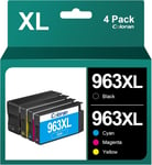 963xL Pack de 4 Cartouches d'encre Remplacement pour HP 963 xL pour HP OfficeJet Pro 9010 9012 9020 9014 9015 9016 9018 9019 9022 9025 Noir/Cyan/Magenta/Jaune