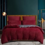 Housse de Couette Hiver 220x240 Chaude Flanelle Toucher Cashmere Polaire Parure de Lit en Velours Vin Rouge Grise Doux avec Fermeture Éclair, Linge de Lit 2 Personnes avec 2 Taies d'oreiller 65x65 cm