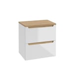 Meuble sous-vasque 60cm 2 tiroirs plan de toilette Livia Blanc et Bois