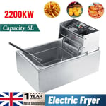 6L Commercial Electric Deep Fryer Fat Chip Frying Pan & Basket Stainless Steel