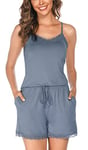 Wikoan Ensembles Short Pyjama Femme Sexy Court Pyjama en Dentelle Col V Cami et Shorts pour Femmes Vêtements Été d'Intérieur 2 Pièces Gris-Bleu Clair XL