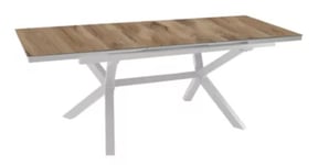 Table de jardin extensible Absolu Proloisirs HPL mat coloris chêne châssis blanc P.100 cm x L.180/240 cm x H.77 cm