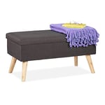 Relaxdays Banc de Rangement, rembourré, Pieds Bois, Banquette, Coffre avec revêtement Tissu HxLxP:39 x77x 39cm,Gris